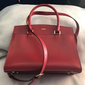 Red leather Donna Karan satchel handbag